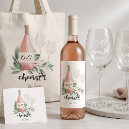 Rosa roséflaska med monogram Skål för kärlek Fyrkantigt Klistermärke
