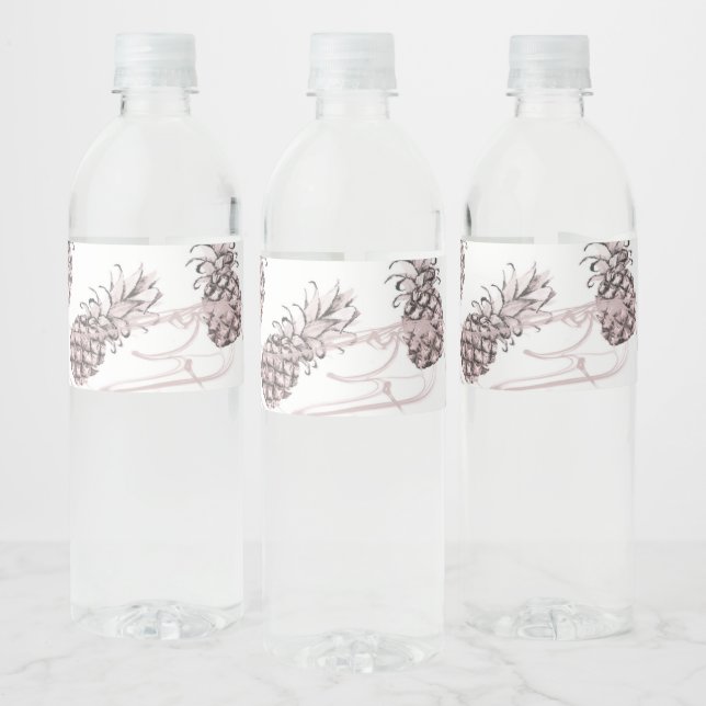 Rosa Roséguld Ananas Glittrar Födelsedagsfest Vattenflaskor Etikett (Flaskor)