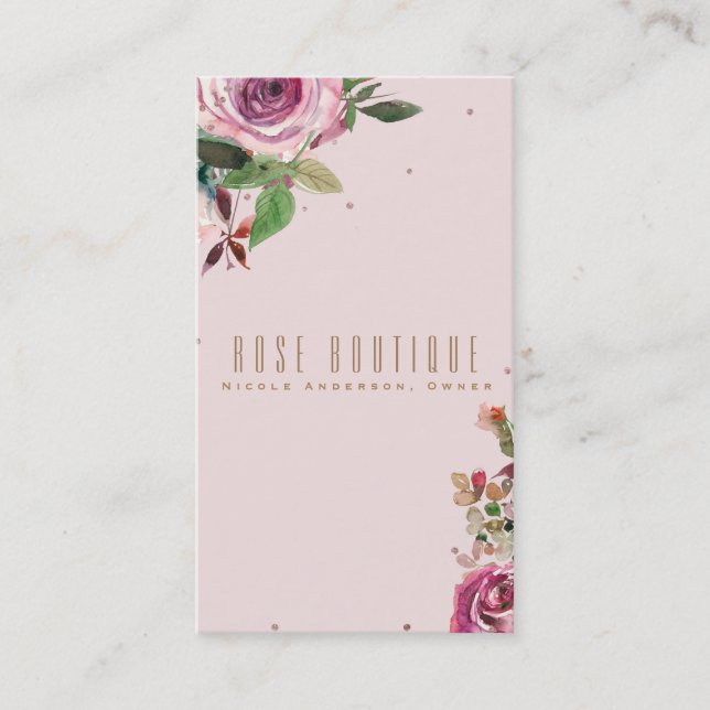 Rosa roséguld blommig modern chic elegant visitkort (Framsida)