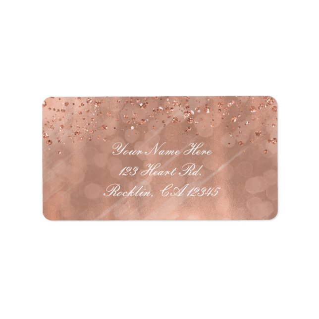 Rosa roséguld fals glitter glamour inbjudan adressetikett (Framsidan)