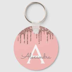 Rosa roséguld falskt gnistrande glittermonogram nyckelring
