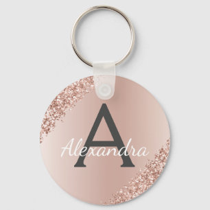 Rosa roséguld falskt rostfritt stål monogram nyckelring