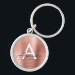 Rosa roséguld falskt rostfritt stålmonogram rund silverfärgad nyckelring<br><div class="desc">Rosa roséguld falskt rostfritt stål metallisk elegant nyckelring. Dessa nyckelringar kan anpassas till att inkludera din initial och förnamn. Dessa nyckelringar är bra presenter till födelsedagar,  bröllopsfest eller möhippa.</div>