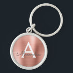 Rosa roséguld falskt rostfritt stålmonogram rund silverfärgad nyckelring<br><div class="desc">Rosa roséguld falskt rostfritt stål metallisk elegant nyckelring. Dessa nyckelringar kan anpassas till att inkludera din initial och förnamn. Dessa nyckelringar är bra presenter till födelsedagar,  bröllopsfest eller möhippa.</div>