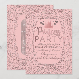 Rosa Roséguld Filigran PRINCESS PARTAJ Födelsedag Inbjudningar
