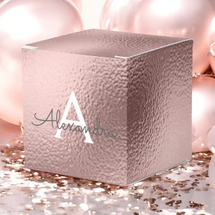 Rosa roséguld folie & gnistrande monogram presentaskar