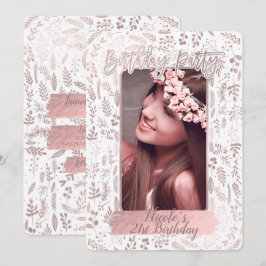 Rosa roséguld folie modern födelsedagsfest foto inbjudningar