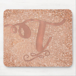 Rosa roséguld Glam initial namn bokstav T anpassad Musmatta
