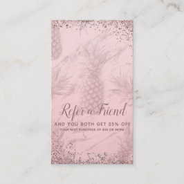 Rosa roséguld glitter ananas Referera en vän Rabattkort