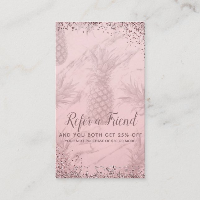 Rosa roséguld glitter ananas Referera en vän Rabattkort (Framsida)