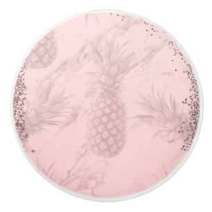 Rosa Roséguld Glitter Ananas Tropisk Chic Knopp