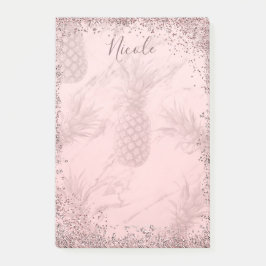 Rosa roséguld glitter ananas tropisk chic post-it block