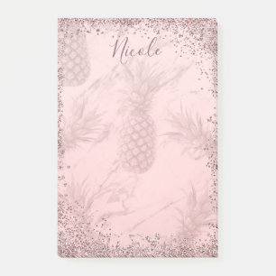 Rosa roséguld glitter ananas tropisk chic post-it block