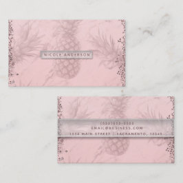 Rosa Roséguld Glitter Ananas Tropisk Chic Visitkort
