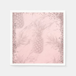 Rosa Roséguld Glitter Ananas Tropisk Fest Pappersservett