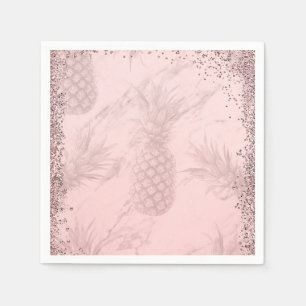 Rosa Roséguld Glitter Ananas Tropisk Fest Pappersservett