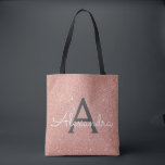 Rosa roséguld glitter elegant monogram bokväska tygkasse<br><div class="desc">Rosa roséguld och kolgrå (grå) falskt glitter elegant monogram bokväska. Denna bokväska kan anpassas till att inkludera din initial och förnamn och ges som en present till jul,  söt 16-årsdag,  bröllopsdusch eller ett bröllop.</div>