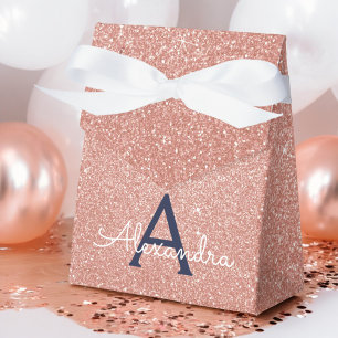 Rosa roséguld glitter & glans monogram presentaskar
