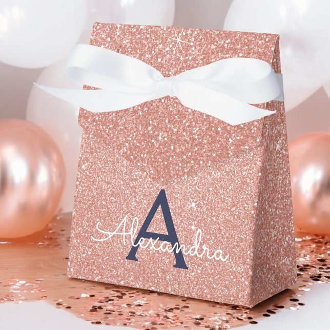 Rosa roséguld glitter & glans monogram presentaskar (Skapare uppladdad)