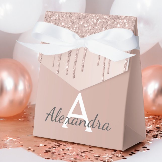 Rosa roséguld glitter & gnistrande monogram presentaskar (Skapare uppladdad)