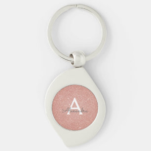 Rosa roséguld glitter & gnistrande monogram swirl silverfärgad nyckelring