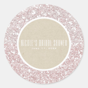 Rosa roséguld glitter kraft elegant bröllopsgåva runt klistermärke