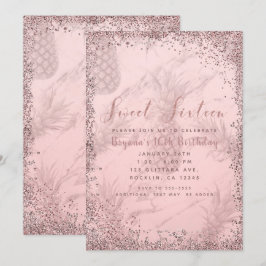 Rosa roséguld glitterananas Söt 16-fest </br>Rosa  Inbjudningar