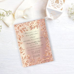 Rosa Roséguld Glitterblad Blommig Ram Pärlaktig Inbjudningar