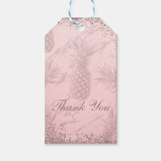 Rosa Roséguld Glittrande Ananas Tropisk Favorit Presentetikett (Framsidan)