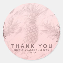 Rosa Roséguld Glittrande Ananas Tropisk Favorit Runt Klistermärke