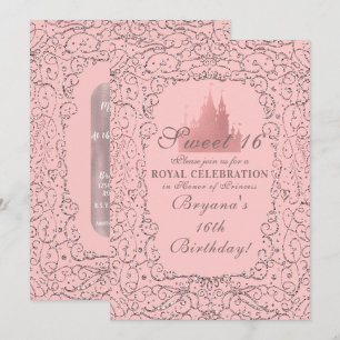 Rosa roséguld kungligt slott prinsessa Sweet 16 Inbjudningar