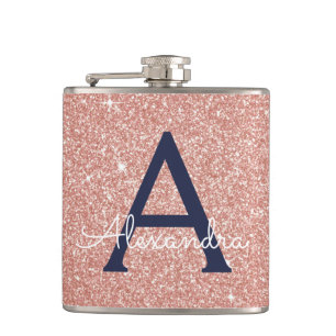 Rosa roséguld marinblå glitter glans monogram fickplunta