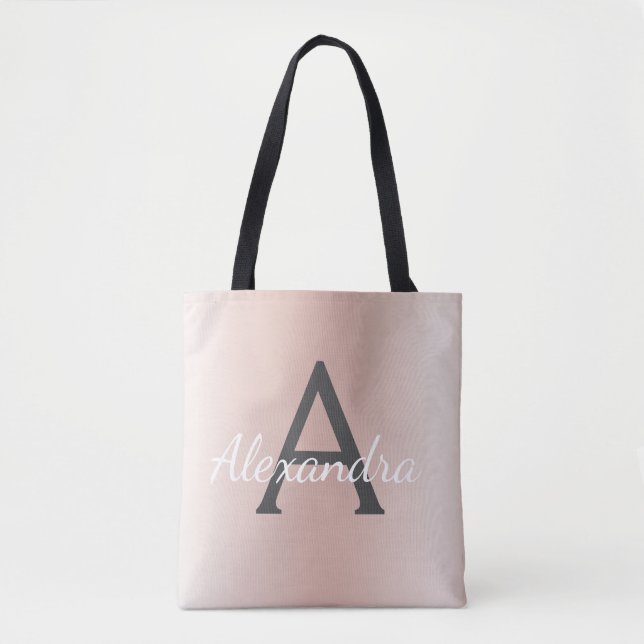Rosa roséguld metallisk elegant monogram bokväska tygkasse (Framsida)