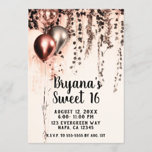 Rosa roséguld metalliska ballonger Sweet 16 Inbjudningar