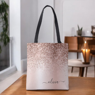 Rosa roséguld rodnad glitter elegant monogram tygkasse