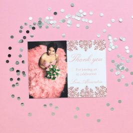 Rosa roséguld snöflinga vinter Sweet 16 Tack Kort