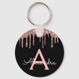 Rosa roséguld svart glittrande glittermonogram nyckelring
