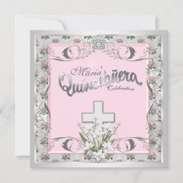 Rosa Rosekors Quinceanera Inbjudningar