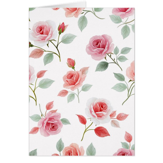 Rosa rosemönster, mjuk färg, hälsningskort (Framsidan)