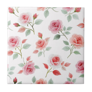 Rosa rosemönster, mjuk färg, kakelplatta