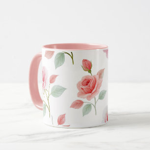 Rosa rosemönster, mjuk färg, mugg