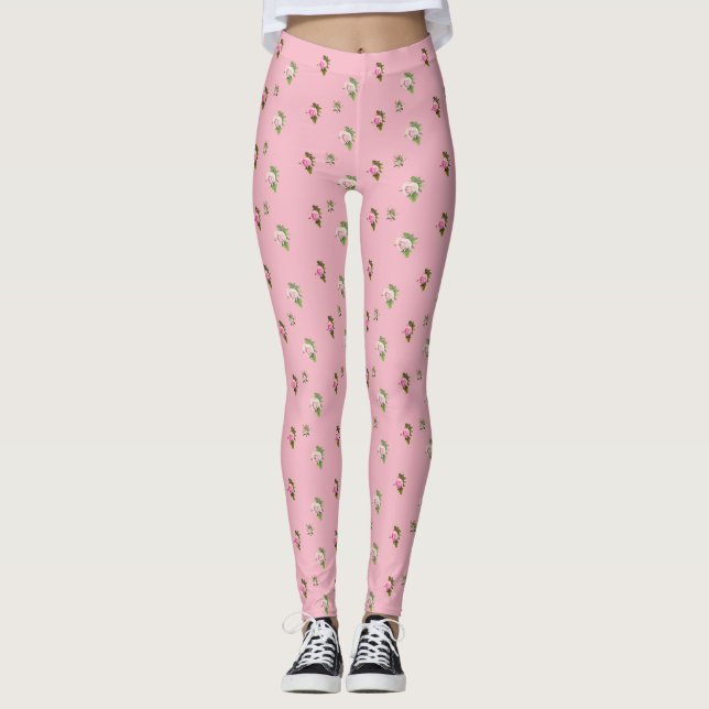 Rosa Rosenknopp Blommigt Könsben Leggings (Framsida)