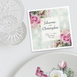 Rosa Rosenknopp och Peonies Elegant bröllop Pappersservett