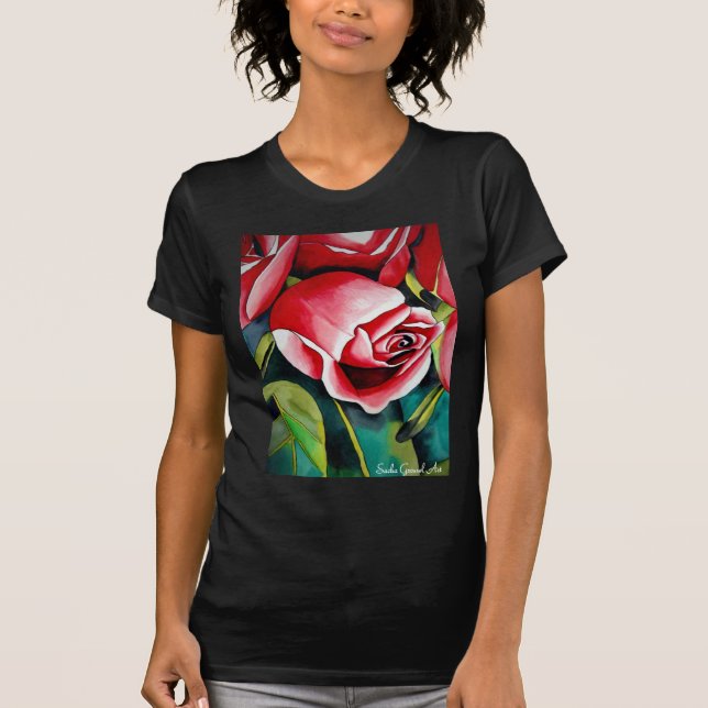 Rosa Rosenknopp, vattenfärgsmålning konsblomma T Shirt (Framsida)