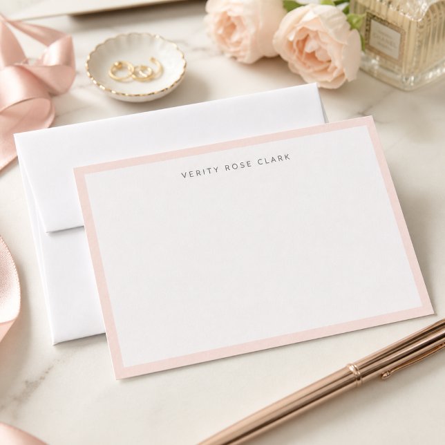 Rosa Rosenskär Note Card | Minimalt Feminina Notko Anteckningskort (Elegant blush pink border note card by Guava - modern, feminine, and easily customizable)