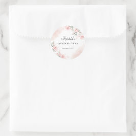 Rosa rosenskär Quinceanera Runt Klistermärke