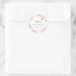 Rosa rosenskär Quinceanera Runt Klistermärke