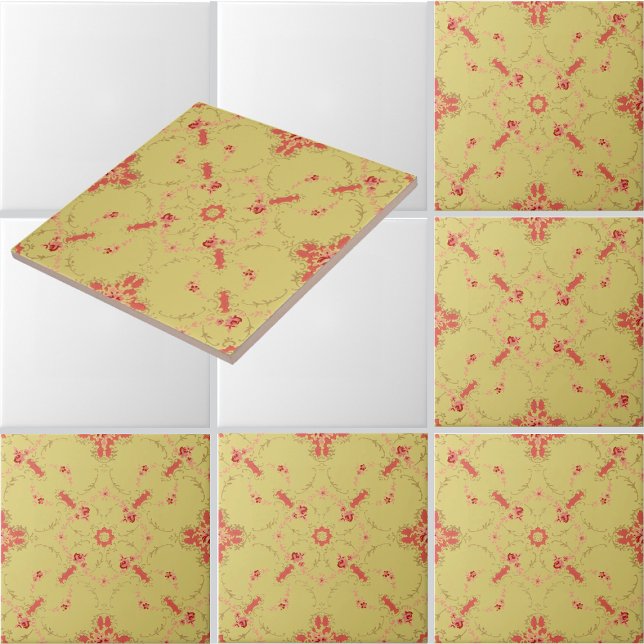 Rosa rosenträdgaller med blommedaljongmönster kakelplatta (Skapare uppladdad)