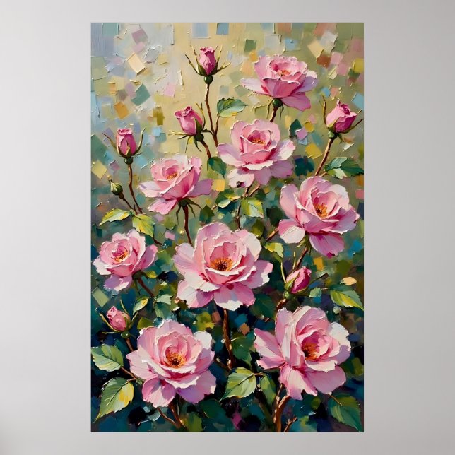 Rosa rosenträdgård oljemålning poster (Framsidan)