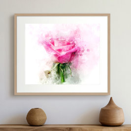 Rosa Rosenvattenfärgskonst på Vit Bakgrund Fototryck